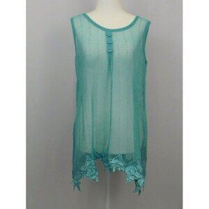 Simply Noelle Womens Swim Cover Up Size S/M Teal Blue Fishnet Lace Tunic‎ New